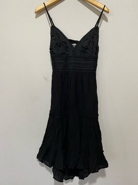 Love Tree Women’s Medium Black Crochet V Neck Tie Back SunDress Whimsgoth Boho